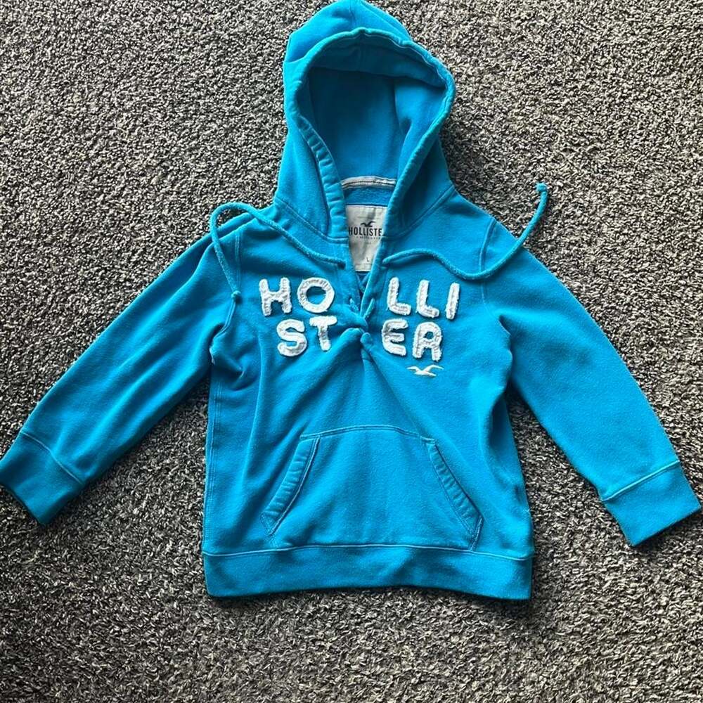 Hollister Co Womens Blue Y2K Hoodie Applique Logo California Surf Size L